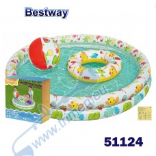 Басейн детски, надуваем,122x20 см, Bestway 51124, с топка и пояс