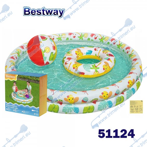 Басейн детски, надуваем,122x20 см, Bestway 51124, с топка и пояс