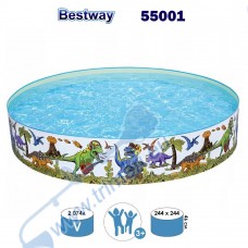 Басейн детски, кръгъл, твърд борд, 244x46 см, Bestway 55001 Dinosaur Fill'N Fun