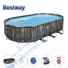 Басейн с мет. конструкция Bestway 5611R Power Steel, 610x366x122см, с филтър, стълба, покривало и диспенсър