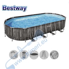 Басейн с мет. конструкция Bestway 5611T Power Steel, 732x366x122см, с филтър, стълба, покривало и диспенсър