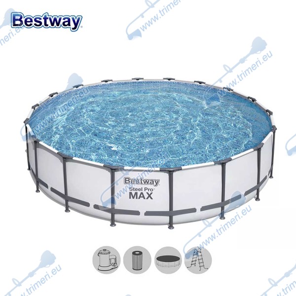 Басейн с мет. конструкция Bestway 5612x Steel Pro Max, с филтър, стълба и покривало, 427x122см, 15232л