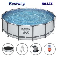 Басейн с мет. конструкция, Bestway 5612Z Steel Pro Max, 488x122см, с филтърна помпа, стълба и покривало