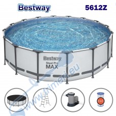 Басейн с мет. конструкция, Bestway 5612Z Steel Pro Max, 488x122см, с филтърна помпа, стълба и покривало