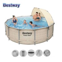 Басейн с мет. конструкция Bestway 5614v Power Steel, 396x107см, с филтър, стълба, покривало и диспенсър