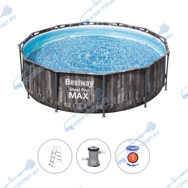 Басейн с конструкция, Bestway 5614X Steel Pro MAX, 366x100см, 9150 л., с филтърна помпа и стълба