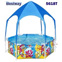 Басейн с метална конструкция, сенник, детски, 183x51см, Bestway 5618T Steel Pro