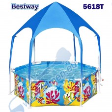 Басейн с метална конструкция, сенник, детски, 183x51см, Bestway 5618T Steel Pro