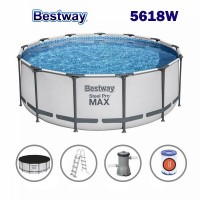 Басейн с метална конструкция, Bestway 5618W Steel Pro Max,  396x122см, с филтърна помпа, стълба и покривало