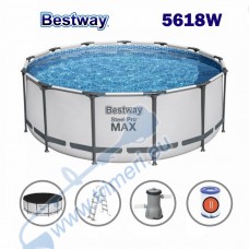 Басейн с метална конструкция, Bestway 5618W Steel Pro Max,  396x122см, с филтърна помпа, стълба и покривало