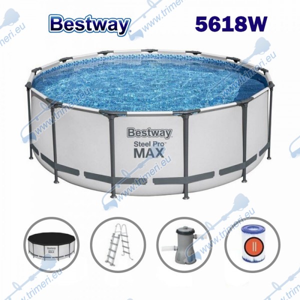 Басейн с метална конструкция, Bestway 5618W Steel Pro Max,  396x122см, с филтърна помпа, стълба и покривало