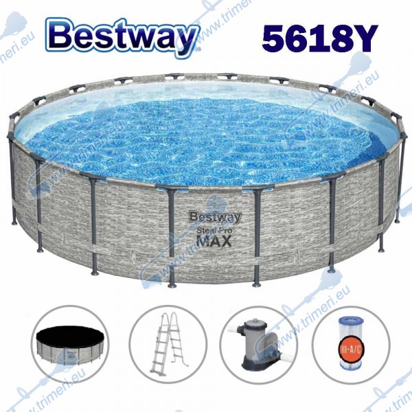Басейн с конструкция, сглобяем, 549x122см, Bestway 5618Y Steel Pro Max, с филтърна помпа, стълба и покривало
