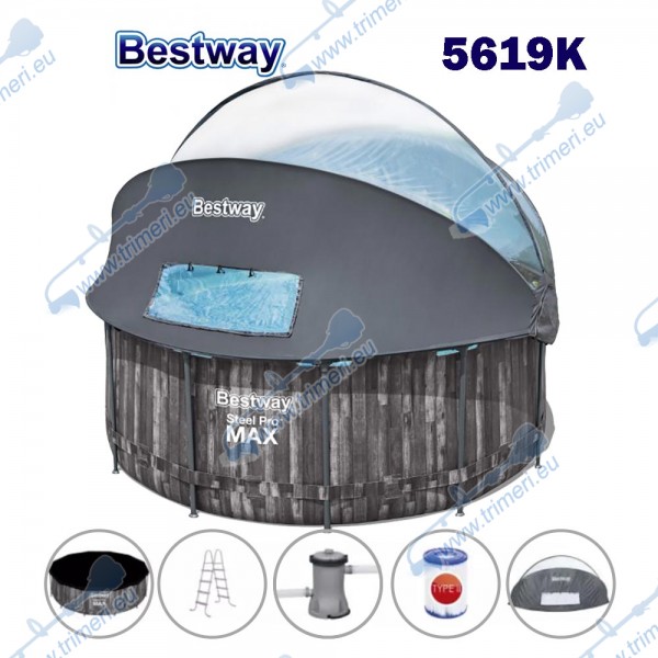 Басейн с метална конструкция и сенник, Bestway 5619K Steel Pro Max, 366x122см, с филтърна помпа, стълба и покривало