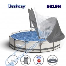 Басейн с мет. конструкция и сенник, Bestway 5619N Steel Pro, 366x100см, с филтърна помпа и стълба
