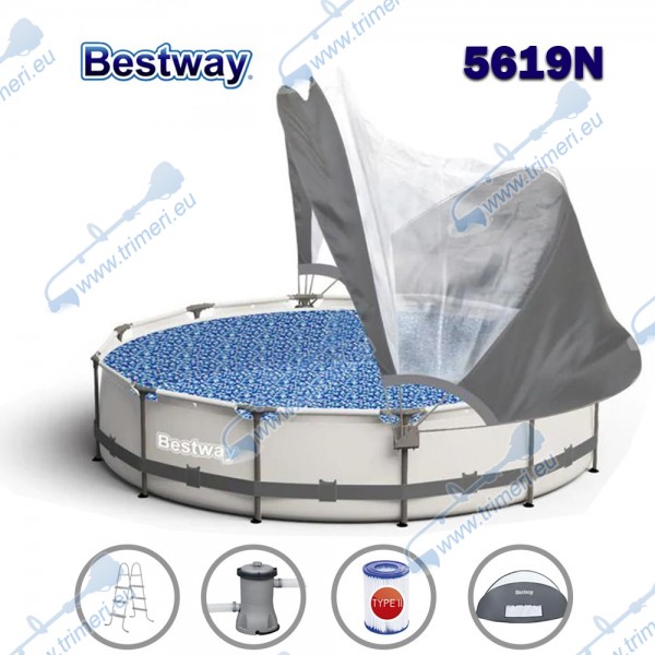 Басейн с мет. конструкция и сенник, Bestway 5619N Steel Pro, 366x100см, с филтърна помпа и стълба