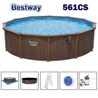 Басейн с мет. конструкция, Bestway 561CS Hydrium, 550x130см, с филтърна помпа, стълба, подложка, покривало и диспенсър