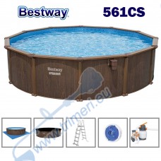 Басейн с мет. конструкция, Bestway 561CS Hydrium, 550x130см, с филтърна помпа, стълба, подложка, покривало и диспенсър