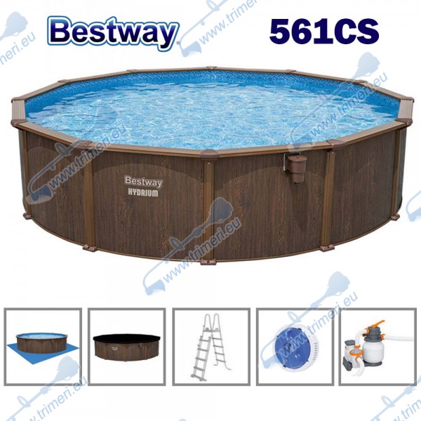 Басейн с мет. конструкция, Bestway 561CS Hydrium, 550x130см, с филтърна помпа, стълба, подложка, покривало и диспенсър