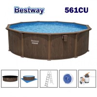 Басейн с мет. конструкция, Bestway 561CU Hydrium, 490x130см, с филтърна помпа, стълба, подложка, покривало и диспенсър