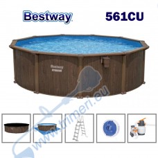 Басейн с мет. конструкция, Bestway 561CU Hydrium, 490x130см, с филтърна помпа, стълба, подложка, покривало и диспенсър