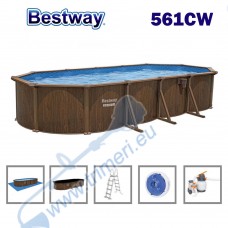 Басейн с метална конструкция, овален, Bestway 561CW Hydrium, 730x360x130см, с филтърна помпа, стълба, подложка, покривало и диспенсър
