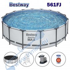 Басейн с метална конструкция, кръгъл, Bestway 561FJ Steel Pro Max, 549x132см, с филтърна помпа, стълба и покривало