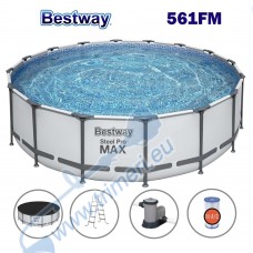 Басейн с метална конструкция, кръгъл, Bestway 561FM Steel Pro Max, 610x132см, с филтърна помпа, стълба и покривало