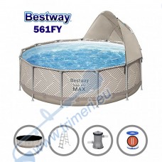 Басейн с метална конструкция и сенник, Bestway 561FY Steel Pro Max, 396x107см, с филтърна помпа, покривало и стълба