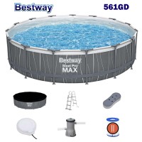 Басейн с конструкция, сглобяем, 457x107 см, Bestway 561GD Steel Pro MAX, с филтърна помпа, стълба, LED осветление