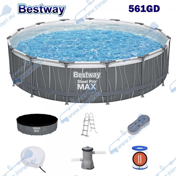 Басейн с конструкция, сглобяем, 457x107 см, Bestway 561GD Steel Pro MAX, с филтърна помпа, стълба, LED осветление