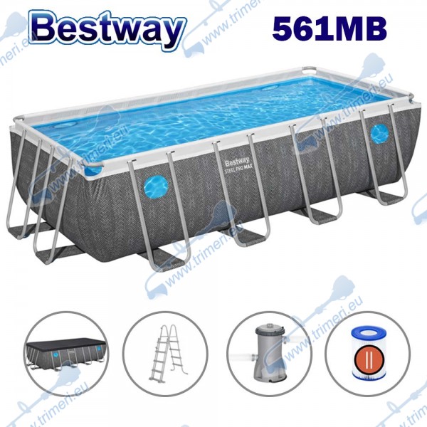 Басейн с конструкция, сглобяем, 488x244x122 см, Bestway 561MB Steel Pro MAX, с филтърна помпа, стълба и покривало