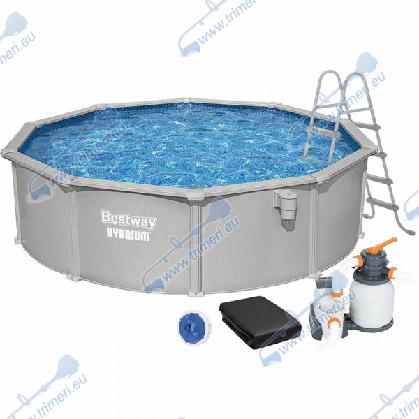 Басейн с твърди страни и конструкция Bestway 56384 Hydrium, 460x120 см - с филтърна помпа, стълба, подложка, покривало и диспенсър