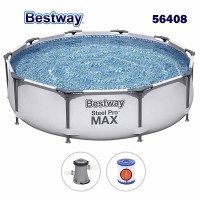Басейн с мет. конструкция, семеен, сглобяем, 305x76см, Bestway 56408 Steel Pro Max, с филтърна помпа