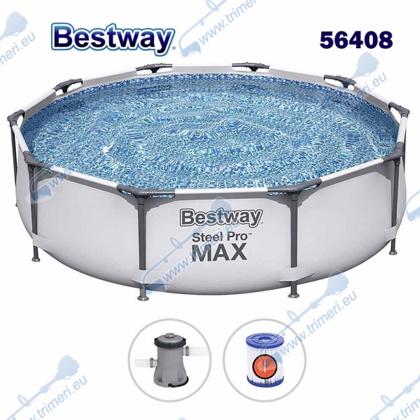 Басейн с мет. конструкция, семеен, сглобяем, 305x76см, Bestway 56408 Steel Pro Max, с филтърна помпа