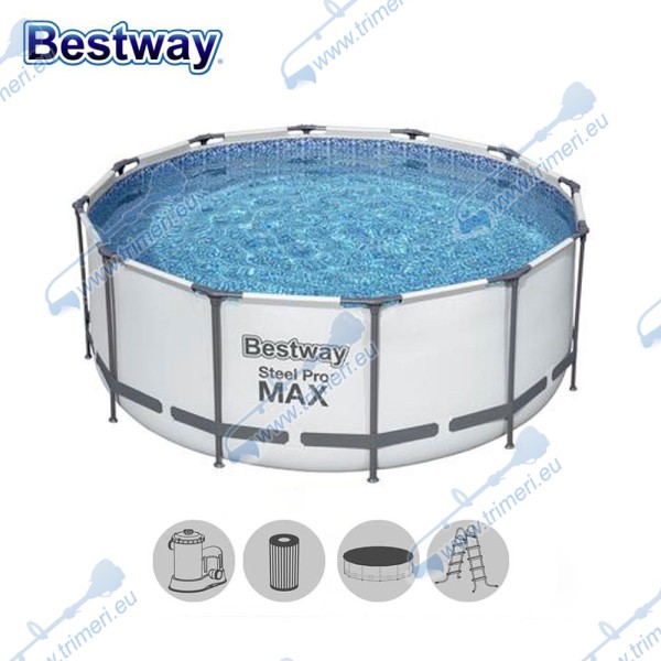 Басейн с мет. конструкция Bestway 56420 Steel Pro Max, 366x122см, с филтърна помпа, стълба, и покривало