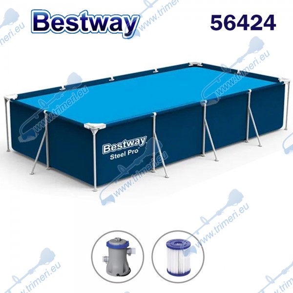 Басейн с конструкция + филтърна помпа Bestway 56424 Steel Pro, 400x211x81см, 5700 л