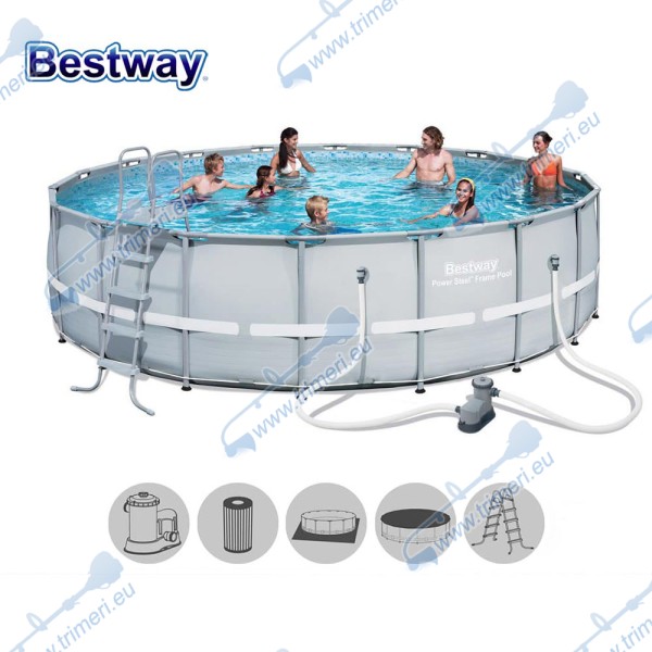 Басейн с мет. конструкция Bestway 56427 Power Steel, 549x132см, с филтър, стълба, подложка и покривало