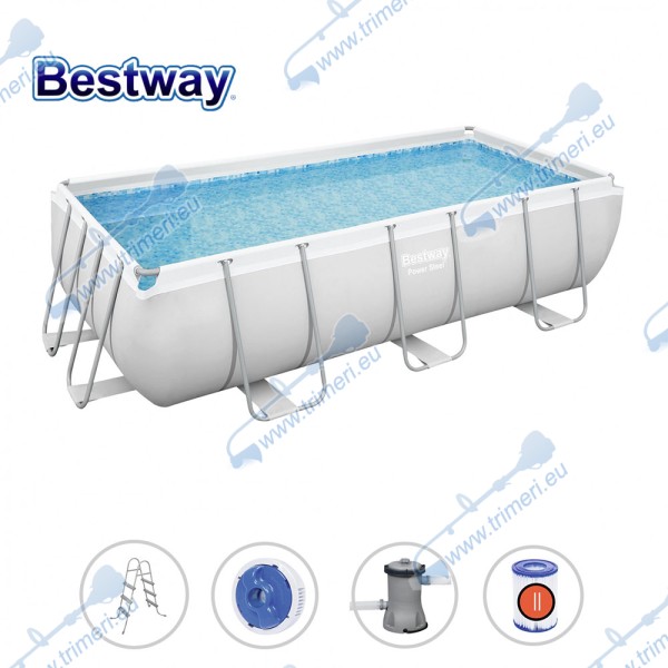 Басейн с мет. конструкция, Bestway 56441 Power Steel Frame, 404x201x100см, с филтър, стълба и диспенсър