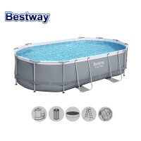 Басейн с мет. конструкция, Bestway 56448 Power Steel, 488x305x107см, с филтър, стълба, покривало и диспенсър