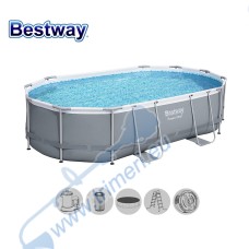 Басейн с мет. конструкция, Bestway 56448 Power Steel, 488x305x107см, с филтър, стълба, покривало и диспенсър
