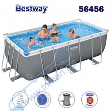Басейн с мет. конструкция Bestway 56456 Power Steel, 412x201x122см, с филтър, стълба и диспенсър