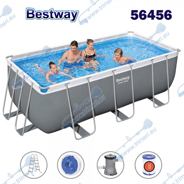 Басейн с мет. конструкция Bestway 56456 Power Steel, 412x201x122см, с филтър, стълба и диспенсър
