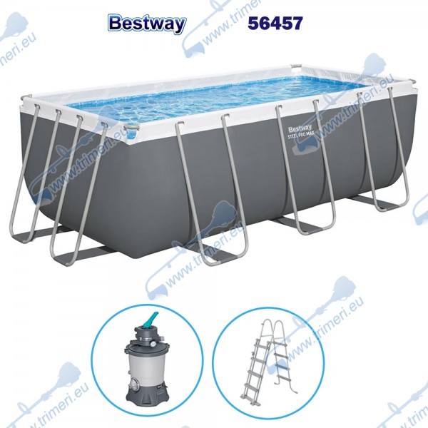 Сглобяем басейн с конструкция Bestway 56457 Steel Pro Max, 732x366x132см, с филтърна помпа, стълба