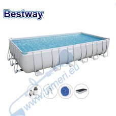 Басейн с мет. конструкция Bestway 56475 Power Steel, 732x366x132см, с филтър, стълба, покривало и диспенсър