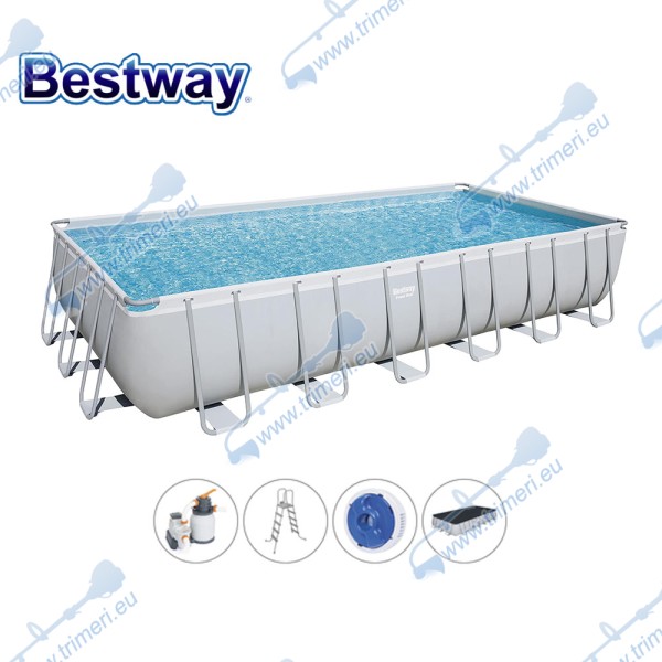 Басейн с мет. конструкция Bestway 56475 Power Steel, 732x366x132см, с филтър, стълба, покривало и диспенсър