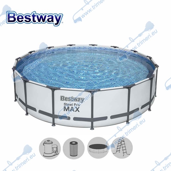 Басейн с мет. конструкция Bestway 56488 Steel Pro с филтър, стълба и покривало, 457x107см