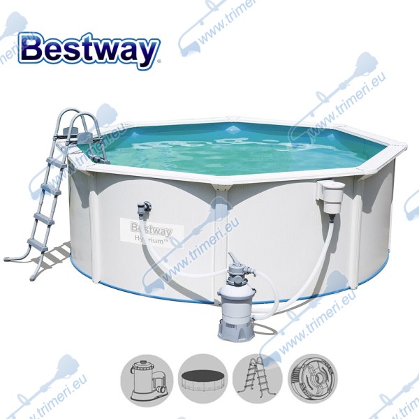 Басейн с твърди стени, Bestway 56574 Hydrium Steel, 360x120см, с монтиран скимер + филтър, стълба и покривало
