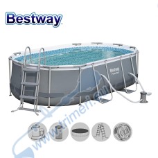Басейн с мет. конструкция, Bestway 56620 Power Steel Frame Oval, 424x250x100см, с филтър, стълба и диспенсър
