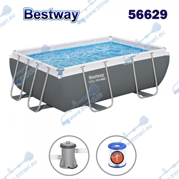 Басейн с мет. конструкция, Bestway 56629 Power Steel, 282x196x84см, с филтърна помпа