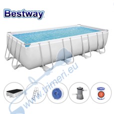 Басейн с мет. конструкция, Bestway 56670 Power Steel, 488x244x122см, с филтър, стълба, покривало и диспенсър